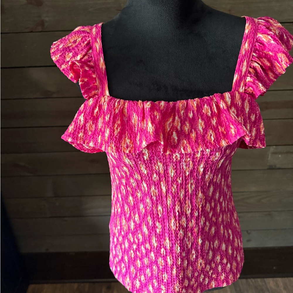 Women’s Pink Ruffle Square-Neck Smocked Top